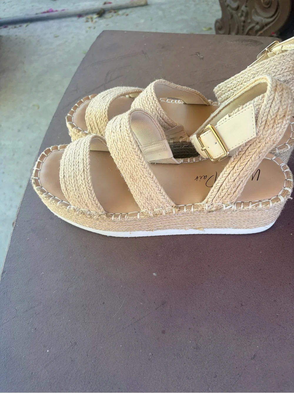 Wild Pair Beige Braided Espadrille Platform Sandals